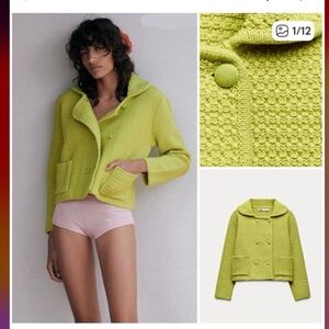 Zara chartreuse cotton blend jacket